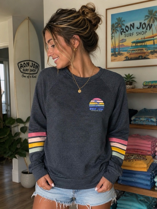 Ron Jon Sweaters - Ron Jon Charcoal Pullover with Pink, Yellow & Blue Stripe Accents